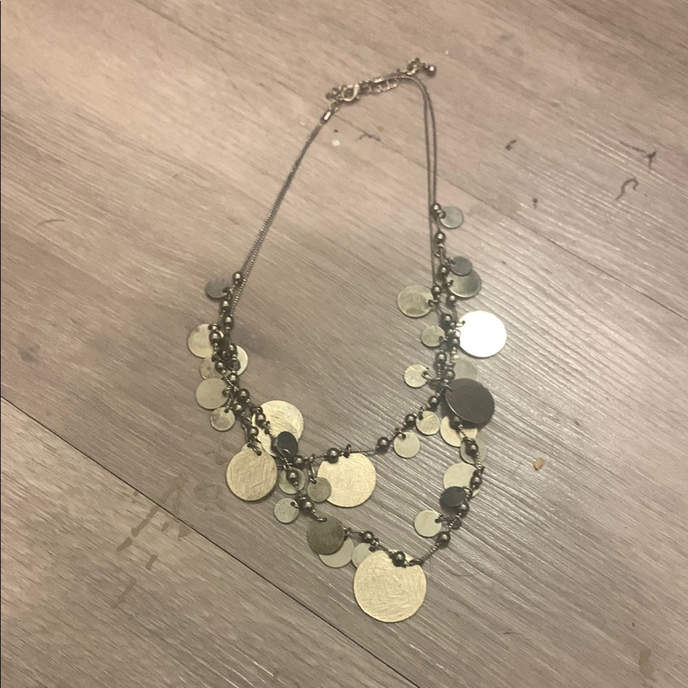 Gold Necklace with Disc Pendants and Stone Accents